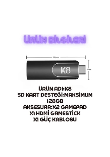 K8 4k Hdmi 10000+ Oyunlu Çift Kol 3d Retro Arcade Oyun Konsolu
