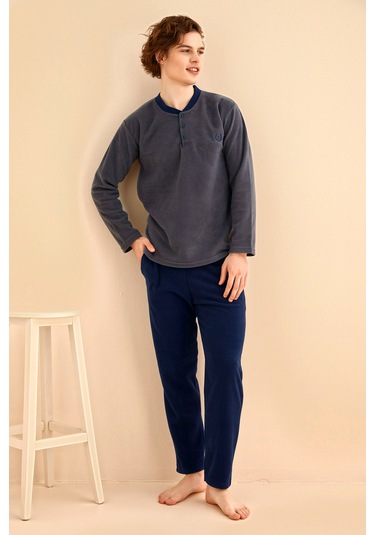 Nisanca Kışlık Erkek Polar Pijama Takımı Füme