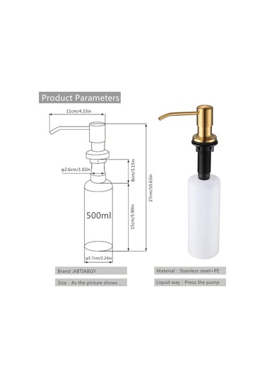 Yeşil Bronz-altın Sabunluk Paslanmaz Çelik Siyah Mutfak Lavabo Sıvı Sabunluk Şişe Mutfak Aksesuarları 500 Ml Dahili Pompalar