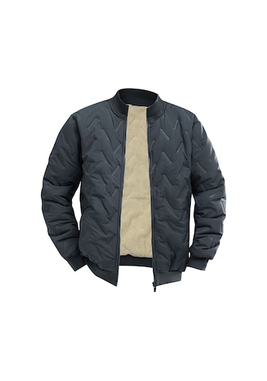 Kışlık Erkek Polar Astarlı Kalın Dik Yaka Ceket Kuzu Yünü Pamuklu Ceket Yeşil