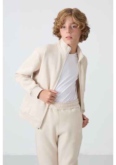 Tommy Life Bej Pamuklu Kalın İçi Tüylü Yumuşak Dokulu Standart Fit Nakışlı Erkek Çocuk Eşofman Takım - 11256 Bej