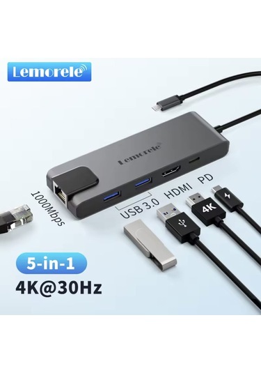 Lemorele 5'in 1'i Pd 100w/ Hdmı 4k/rj45 100mbs./usb 3.0 Çoklayıcı