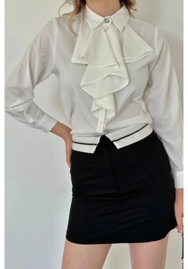 Siyah Kemeri Bilyeli Mini Etek Siyah