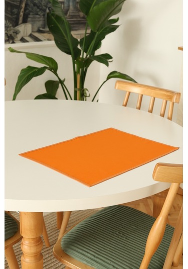 Yakacihome 4'lü Pera Turuncu Biye Detaylı Duck Keten Yıkanabilir, Leke Tutmaz Supla Amerikan Servis Seti Turuncu