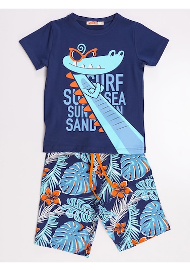 Denokids Surfer Croco Erkek Çocuk Şort Takım Çok Renkli