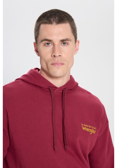 Wrangler Erkek Relaxed Fit Kapüşonlu Sweatshirt Bordo