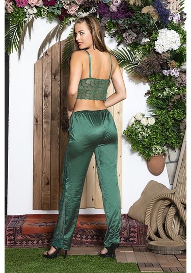 3 Parça Gecelik Seti Gömlek, Bralet Sütyen Ve Pantolon Takım Zümrüt Mgp31726 Zümrüt