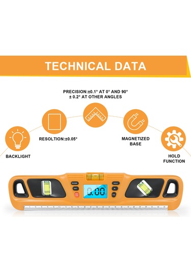 Hangfox Mavi Uzun Seviye Aleti: Mıknatıs, Ters Görünüm, Seviye Kalibrasyon, 0 /90 Sesli Uyarı, Çelik Malzeme Pil Dahil Değil