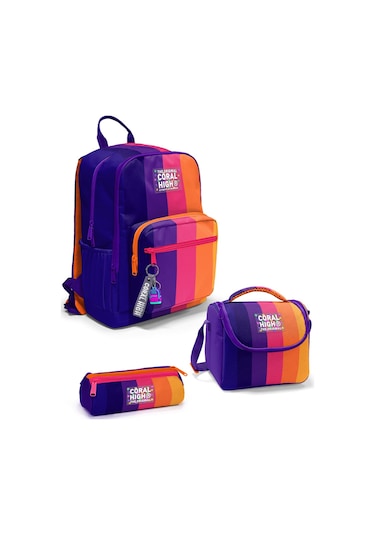 Coral High Renkli Çizgili 3 Lü Okul Çanta Seti Set0123674 Lacivert - Turuncu