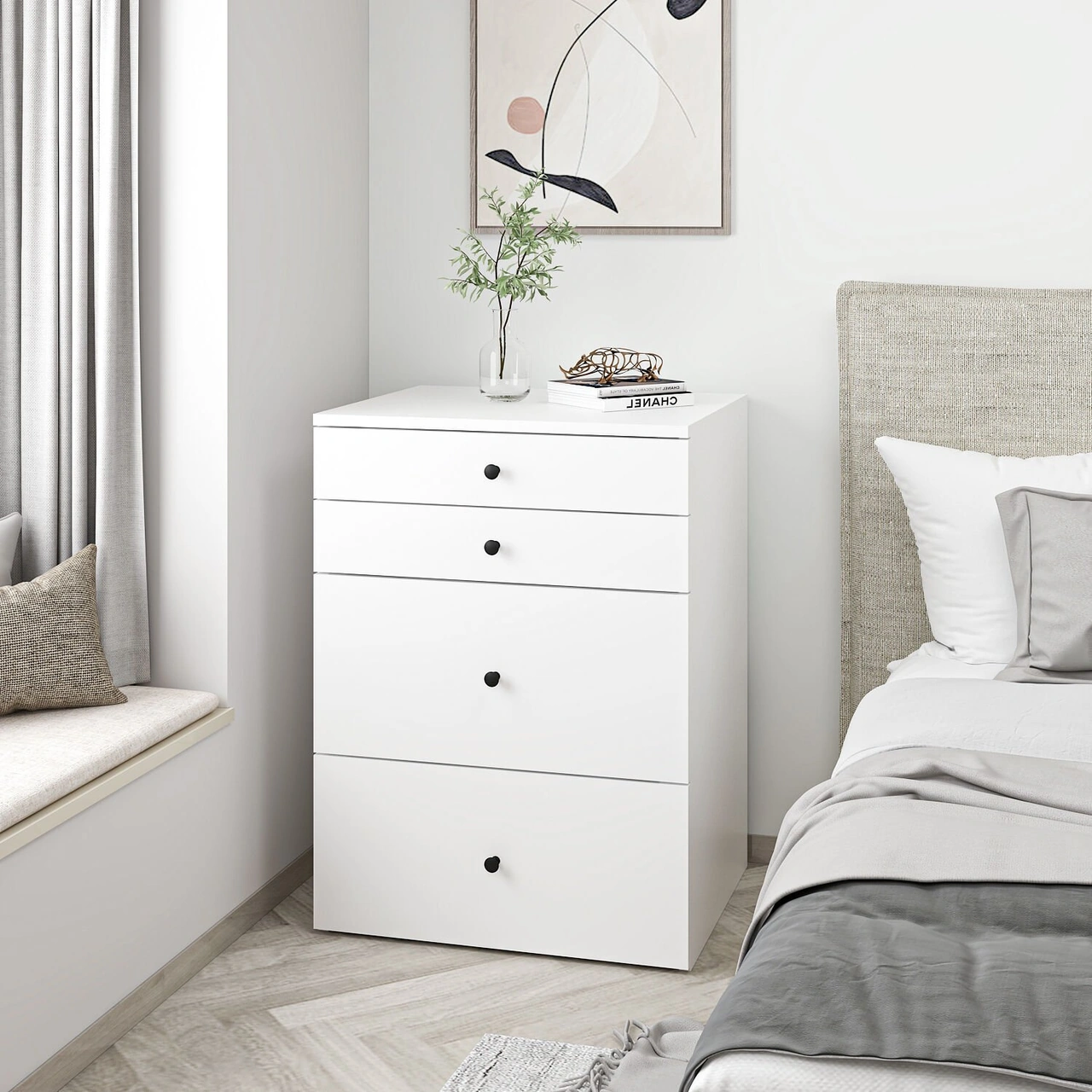 Luna Gizli Puflu Led Aynalı Makyaj Masası - Beyaz Beyaz