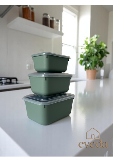 Eveda Snaplid Line Dikdörtgen Üçlü Set Yeşil Düz