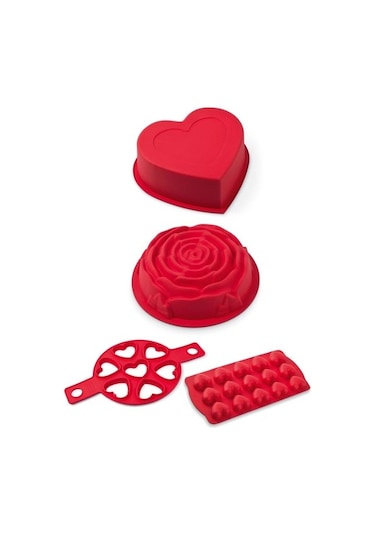 Silicolife SET010 Sevgiliye Özel Kalp ve Gül Desenli Kek ve Pasta