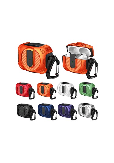 Airpods Uyumlu Pro Lock Darbeye Dayanıklı Bluetooth Kulaklık Koruyucu Kılıf İçin Siyah - Mor