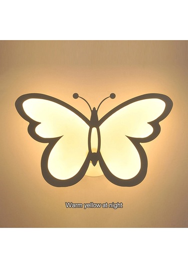 Skycity Led Mavi Kelebek Duvar Lambası - Yatak Odası Koridor Dekorasyonu - Isı Beyazı 12w Akrilik Tasarım Ilık Beyaz