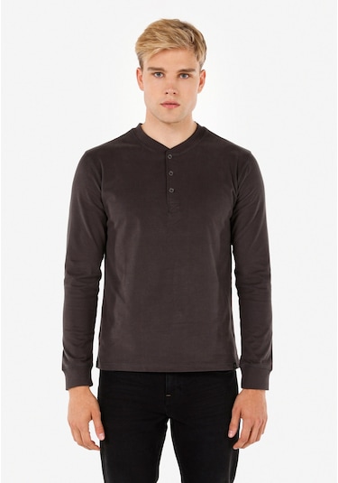 Colins Slim Fit Düğmeli Yaka Basic Antrasit Erkek Uzun Kol Tişört Cl1065875 Antrasit