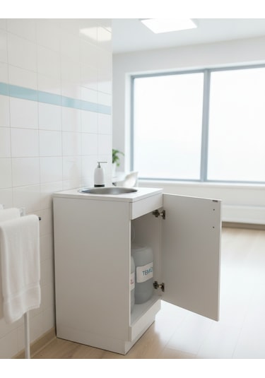 Tekerlekli Taşınabilir Seyyar Lavabo Beyaz