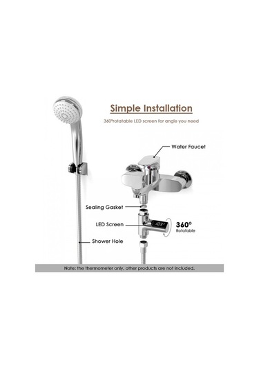 Pazly Led Dijital 5 85 C Duş Termometresi, Gerçek Zamanlı Su Akış Monitörü, 360 Duş Takımı 58856616 Diğer