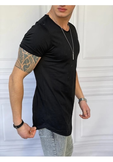 Modefendi Slim Fit Oval Kesim Pamuk Basic Tshırt Siyah