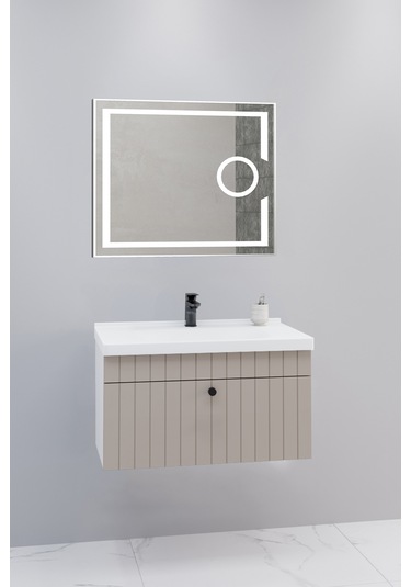 Alice 80 Cm Banyo Dolabı Kiev Led Aynalı Krem - Boy Dolap Hariç Krem