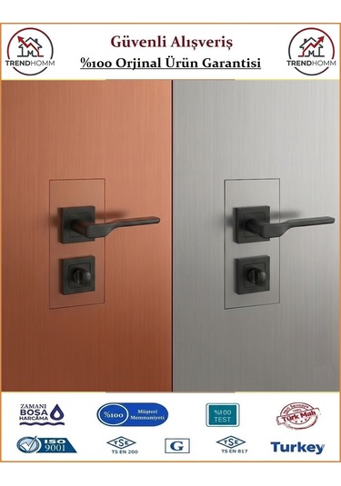 Grossavm Sedir Rozetli Wc Banyo Kapı Kolu - Mat Siyah - 1 Takım Ön Ve Arka