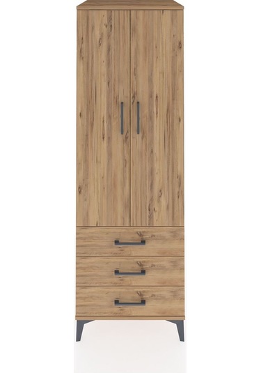Kronos Dolap Tek Raflı 3 Çekmeceli Tek Askılı 60x59x182 Çam-çam Çam