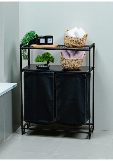 Dekoratif Kirli Sepetli Banyo Dolabı 2 Raflı 2 Bölmeli Çamaşır Sepeti Banyo Düzenleyici Organizer Siyah Dekoratif Kirli Sepetli Banyo Dolabı 2 Raflı 2 Bölmeli Çamaşır Sepeti Banyo Düzenleyici Organizer Siyah