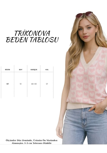 Trikonova Kalpli V Yaka Regular Kadın Süveter Pembe