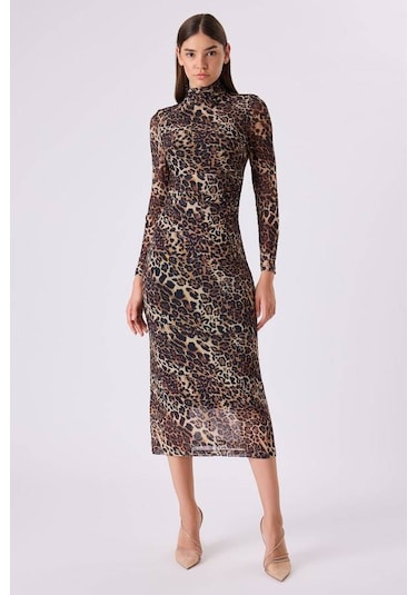 Fever Leopar Desenli Tül Kadın Elbise 342116009 Leopar
