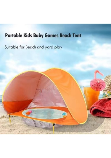 Bebek Havuzlu Plaj Çadırı, 50+ Upf Uv Korumalı Su Geçirmez Çocuk Çadırı Turuncu Turuncu