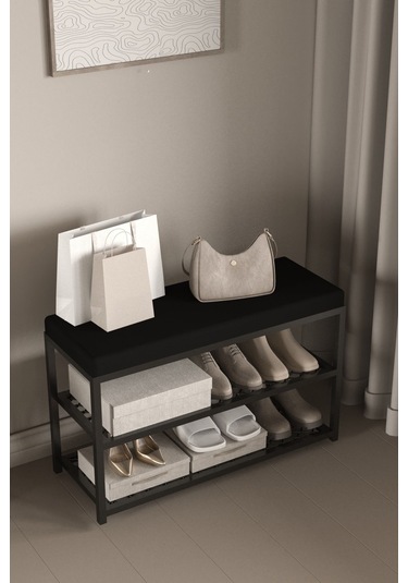 Aju Ayakkabılık Puflu Süngerli Oturaklı Metal Ayakkabı Rafı Modern Vestiyer Baklavalı Metal Siyah Aju Ayakkabılık Puflu Süngerli Oturaklı Metal Ayakkabı Rafı Modern Vestiyer Baklavalı Metal Siyah