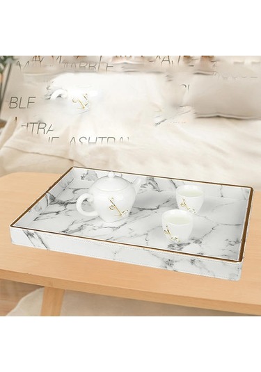 Büyük Altın Jant Servis Tepsi Mermer Çay Bardağı Setleri Tepsi Mutfak Saklama Kutusu Meyve Gıda Bardak Tutucu Tepsi Ev Dekorasyon Depolama Tepsileri Ahşap - Kırmızı