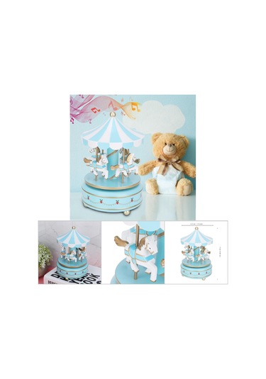 Konesam Mavi Döner Atlı Karusel Müzik Kutusu - Ahşap Ve Abs Malzeme İle Yapılmış, Ev Dekorasyonu Ve Doğum Günü Hediyesi