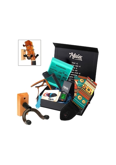 Midex Ac-20el-pak Elektro Gitar Aksesuar Seti Gitar Tel Askı Capo Tuner Pena Ve Full Set