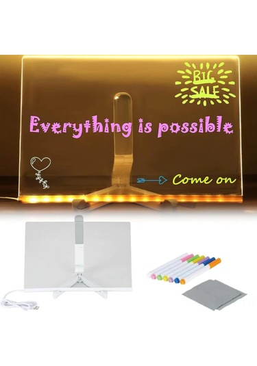 Youmex Büyük Boy 30x20cm 3mm Led Işıklı Akrilik Yazma Tahtası - Silebilir Reklam Panosu Ofis/çıkarma Satış İçin 7 Renkli Kalemli Çok Renkli