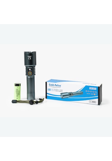 Gold Police GP-217 Uzun Menzilli Şarjlı El Feneri 3000 Lümen Gri