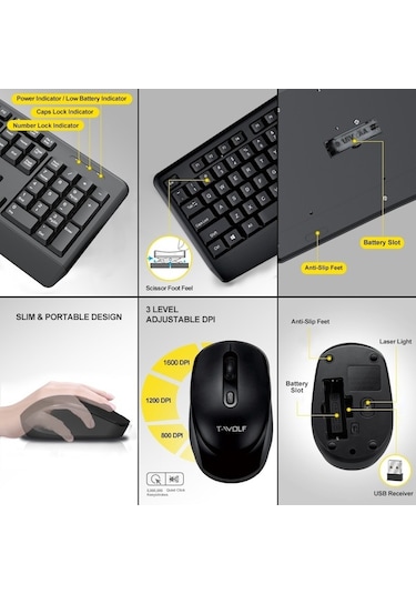 Flybuy T-wolf Tf100 Kablosuz Oyuncu Klavye+fare Seti, 104 Tuşlu, Sessiz, 2.4ghz Kablo İçiğiz Diğer