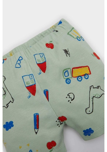 DeFacto Erkek Bebek 2'li Takım Dinazor Baskılı Kısa Kollu Fitilli Kaşkorse Çıtçıtlı Body Beli Lastikli Şort E8227A525SMGN1132 Yeşil
