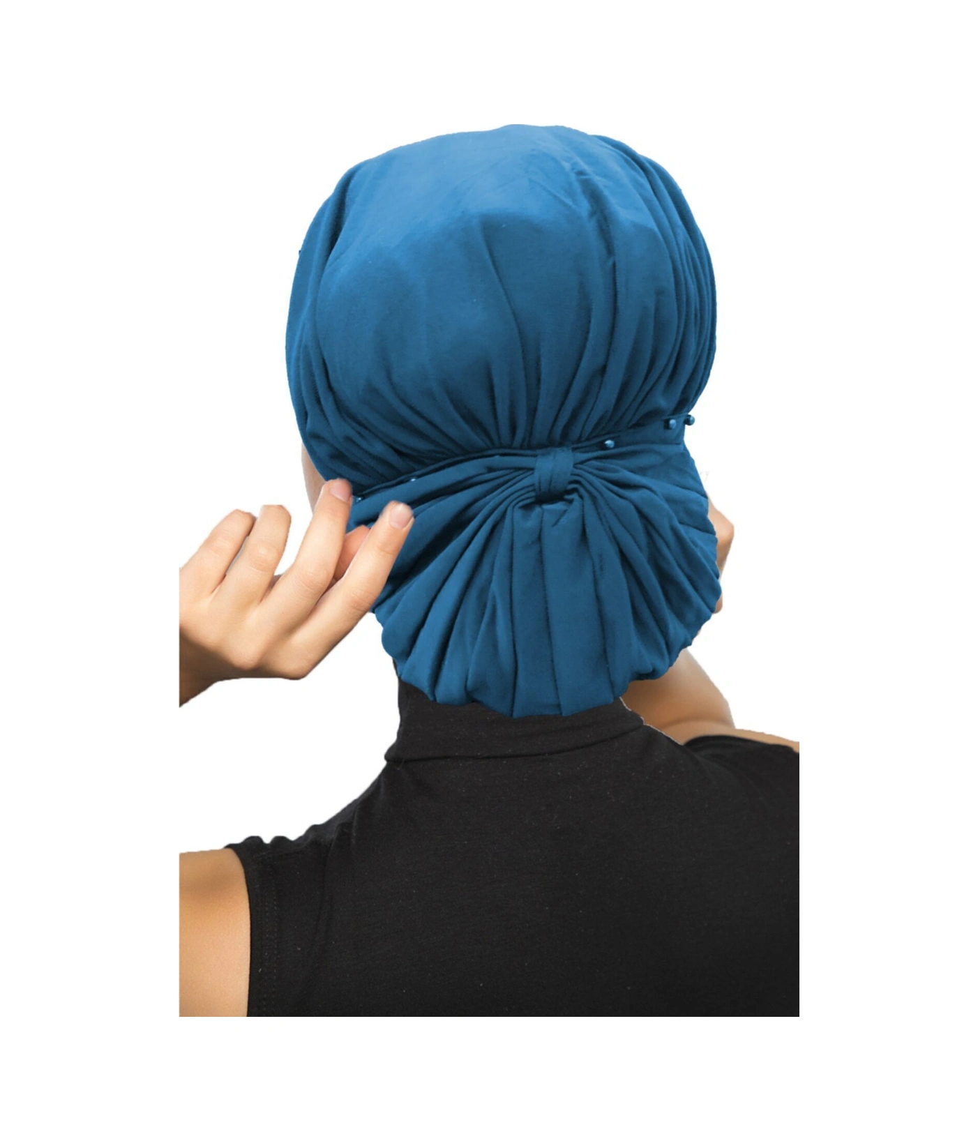 Topuzlu Petrol Hazır Türban Tesettür Bone Petrol