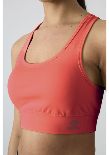 Neon Pembe Sırt Detaylı Dar Kalıp U Yaka Kadın Spor Büstiyer - 97120 Pembe