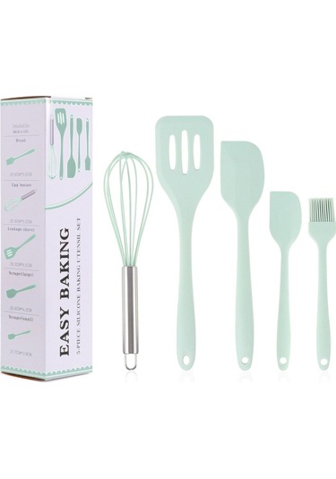 Yeşil Jankng 5 Adet Mutfak Eşyası Seti Silikon Yapışmaz Pişirme Alet Takımı Spatula Tencere Pişirme Gereçler Mutfak Aksesuarları Araçları