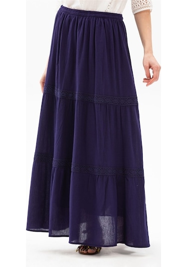 Uzun Şile Bezi Dantelli Etek Mor Mor
