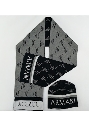 Armani Jeans Erkek Çocuk Atkı Bere Armani Junıor Kırık Beyaz
