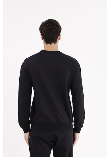 Rowinger Minimal Göğüs İşlemeli Rahat Kalıp Esnek Manşetli Mevsimlik Bisiklet Yaka Sweatshirt Black