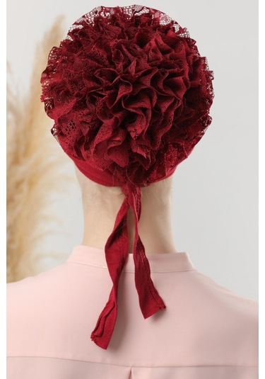 Tesettür Fırfırlı Bone Bordo Bordo