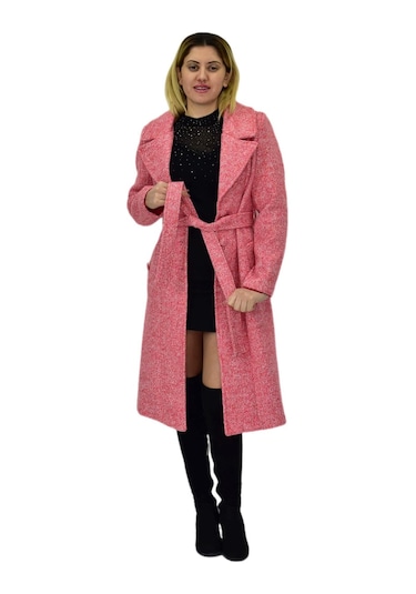 Kadın Pıtırcık Uzun Kaşe Kaban Bgl-st04121 Nar Çiçeği