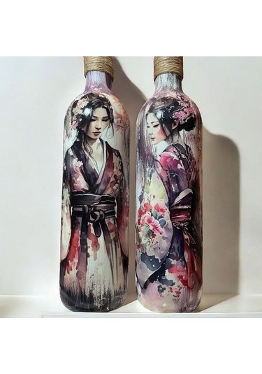 El Yapımı Japon Kadın Desenli Renkli 750 Ml Zeytinyağı Sıvıyağ Şi