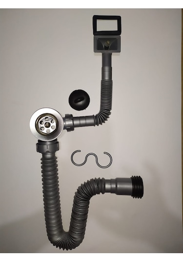 Donau Küvetten Taşmalı (Yan) Körüklü Evye Sifonu 40 Mm Gri