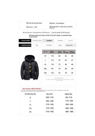 Erkekler İçin Kalınlaştırılmış Kapüşonlu Beyaz Ördek Tüyü Ceket Siyah