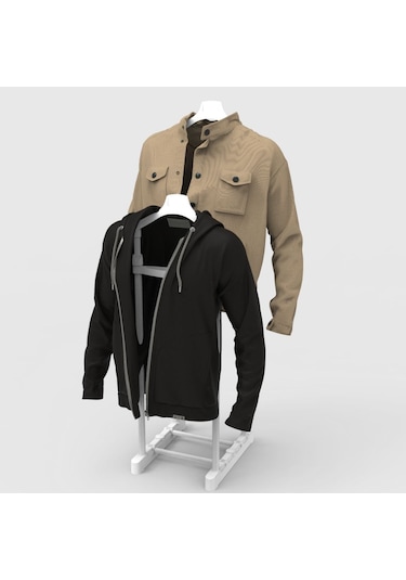 Çift Askılıklı Yükselik Ayarlı Dilsiz Uşak &Elbise Askısı Beyaz