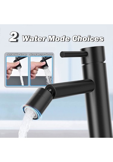 Musluk Perlatör, 360 Dönebilen Ağız Mutfak Bataryası, Siyah, 2 Parçalı, Sprey Filtresi Banyo Lavabosu Diğer